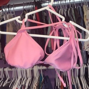 Ladies Used PINK LIQUID bikini Top padded extra long cords for tiening size Med